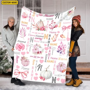 Fall Pumpkin Blanket, Coquette Bow Fall Blanket, Coquette Halloween Blanket, Pink Autumn Throw, Fall Bedding