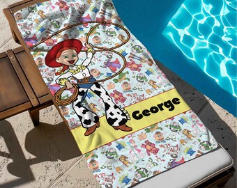 Custom Name Toy Story Jessy Beach Towel, Disney Bath Towel, Pool Towel, Disneyland Gift For Kid, Kids Beach Towel, Summer Vacation