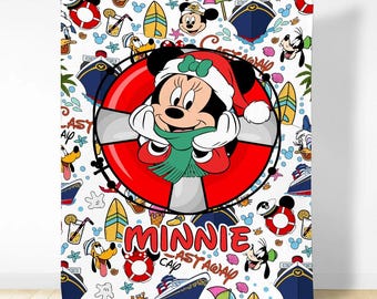 Christmas Minnie Mouse Blanket, Personalized Name Mickey And Friends Blanket, Disney Blanket, Custom Name Christmas Blanket, Baby Gift