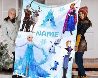 Custom Disney Frozen Characters Blanket, Princess Elsa Blanket, Personalized Name Blanket, Birthday Blanket