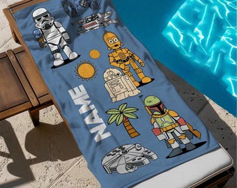Vintage Star Wars Characters Beach Towel With Custom Name, Star Wars Bath Towel, Pool Towel, Darth Vader Gift For Kid, Kids Beach Towel