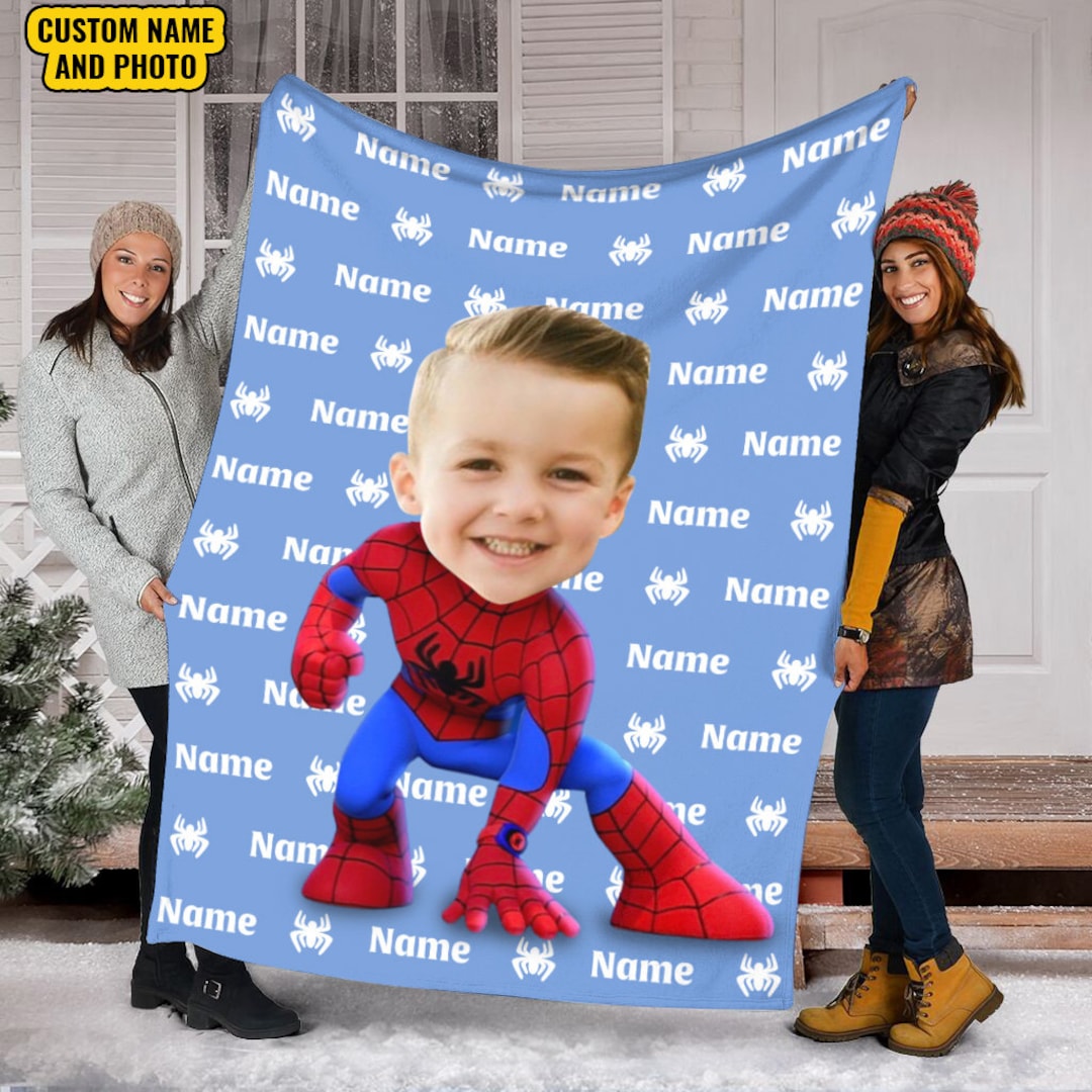 Personalized Photo Blanket, Custom Name Spiderman Blanket, Peter