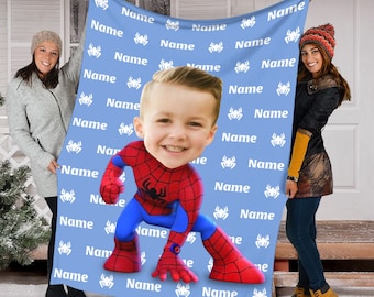 Personalized Photo Blanket, Custom Name Spider-Man Blanket, Peter Parker Blanket, Spidey and His Amazing Friends Fleece Mink Sherpa Blanket