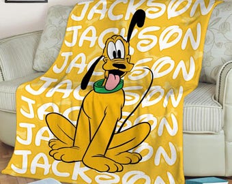 Customized Name Disney Pluto Baby Blanket, Custom Name Blanket, Funny Pluto Dog Blanket, Magic Kingdom Blanket
