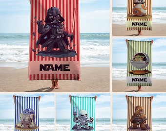 Vintage Star Wars Bath Towel, Custom Name Star Wars Characters Beach Towel, Pool Towel, Darth Vader Gift, Kids Beach Towel