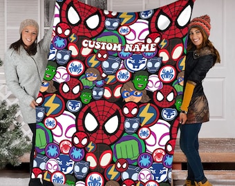 Personalized Name Spidey and His Amazing Friends The Spider Gwen Fleece Blanket, Spidey Blanket, Cartoon Spidey Baby Blanket