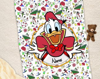 Personalized Name Donald Duck Cruise Blanket, Donald Fleece Mink Sherpa Blanket, Magic Kingdom Blanket, Baby Throw