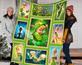Manta Tinkerbell con nombre personalizado, manta Sherpa de visón de lana de hadas de Disney, manta de película Peter Pan, manta Magic Kingdom