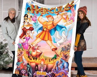 Nombre personalizado Manta Hércules, Manta Disney Hercules Fleece Mink Sherpa, Manta para bebés, Decoración del hogar, Manta para adultos, Manta de tiro,