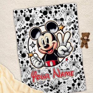 Personalized Name Mickey Mouse Blanket, Disney Mickey Blanket, Magic Kingdom Blanket, Custom Name Blanket