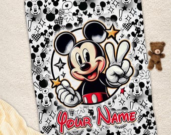 Personalized Name Mickey Mouse Blanket, Disney Mickey Blanket, Magic Kingdom Blanket, Custom Name Blanket