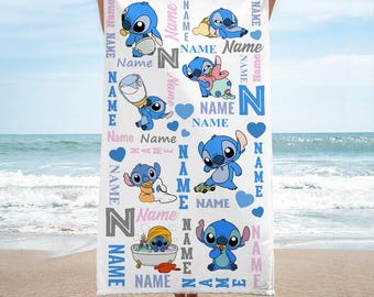 Custom Name Stitch Baby Beach Towel, Disney Bath Towel, Pool Towel, Disneyland Gift For Kid, Kids Beach Towel, Summer Vacation