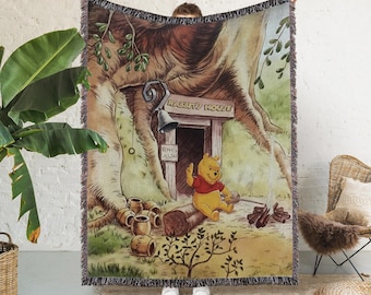 Vintage Winnie The Pooh Woven Blanket, Rabbit's House Tapestry, Disney Woven Blanket, Disney Sofa Throw, Magic Kingdom