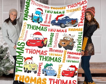 Christmas Disney Cars Blanket, Custom Name Blanket, Lightning McQueen Blanket, Cars Movie Characters Blanket, Magic Kingdom Gift