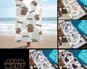 Custom Name Star Wars Characters Beach Towel, Vintage Star Wars Bath Towel, Pool Towel, Darth Vader Gift, Kids Beach Towel, Summer Vacation