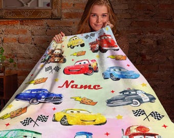 Personalized Name Cars Movies Watercolor Blanket, Lightning McQueen Baby Blanket, Disney Cars Blanket, Cars Movie Characters Blanket