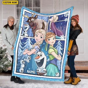 Personalized Name Frozen Blanket, Princess Elsa Blanket, Anna Fleece Mink Sherpa Blanket, Birthday Blanket, Christmas Blanket