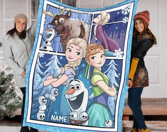 Personalized Name Frozen Blanket, Princess Elsa Blanket, Anna Fleece Mink Sherpa Blanket, Birthday Blanket, Christmas Blanket
