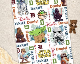 Personalized Star Wars Blanket, Star Wars Blanket, Star Wars Characters Blanket, Custom Name Blanket, Birthday Gift, Baby Birthday Gift