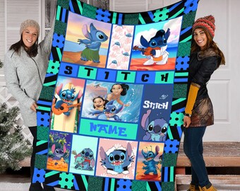 Personalized Name Lilo And Stitch Blanket Characters Blanket, Disney Stitch Blanket, Ohana Means Family, Stitch Birthday Gifts