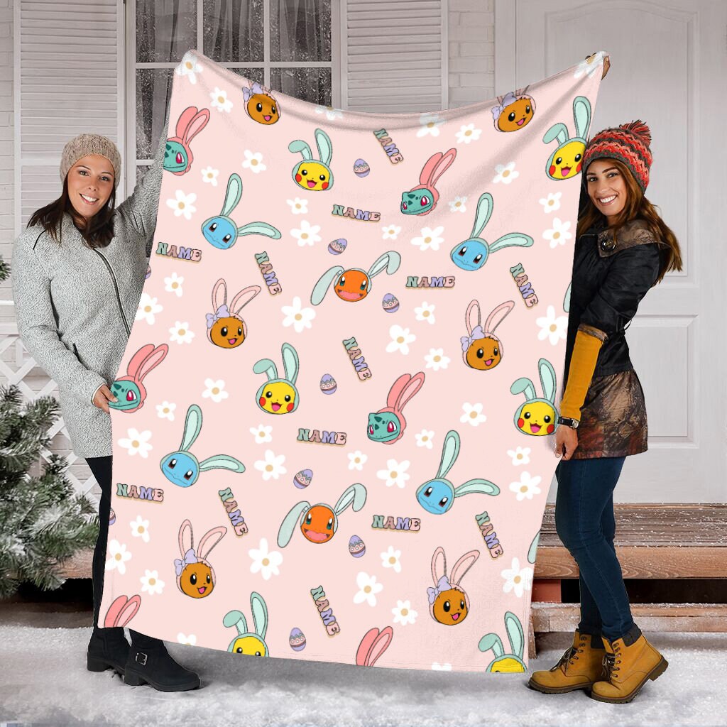Discover Personalized Name PKM Easter Blanket, PKM Anime Fleece Mink Sherpa Blanket