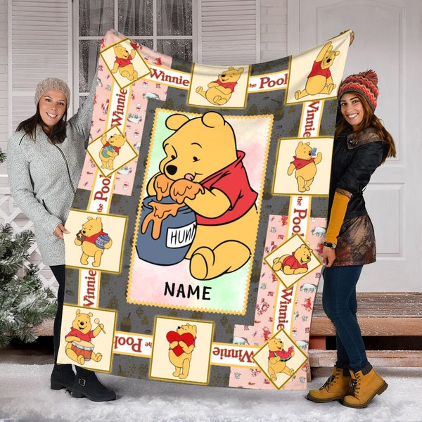 Personalized Disney Winnie Pooh Fleece Blanket, Winnie The Pooh Sherpa Blanket, Disney Pooh Birthday Gifts, Pooh Bear Christmas Gifts
