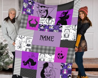 Personalized Name Villains Blanket, Disney Villains Characters, Bad Witches Club Blanket, Halloween Witches Fleece Mink Sherpa Blanket