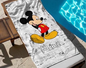 Custom Name Mickey Mouse Beach Towel, Mickey Bath Towel, Pool Towel, Disneyland Gift For Kid, Kids Beach Towel, Summer Vacation