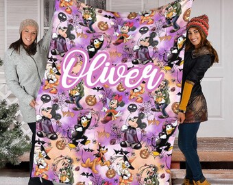 Custom Name Halloween Mickey And Friends Blanket, Mickey Not Scary Halloween Blanket, Halloween Mickey Mouse Blanket, Halloween Blanket
