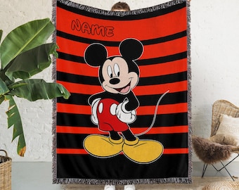 Custom Name Mickey Mouse Woven Blanket, Mickey Mouse Tapestry Woven, Disney Mickey Mouse Blanket, Baby Shower Gift, Gift For Baby