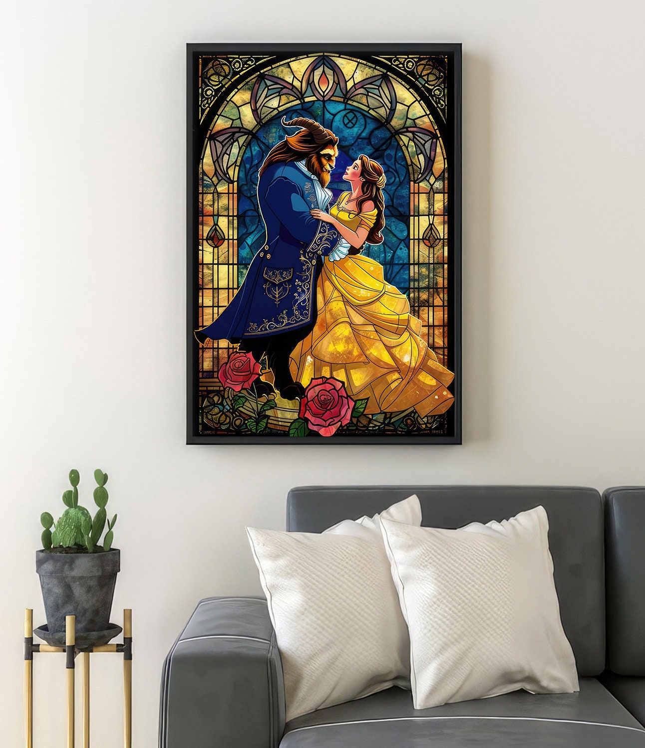 FAUX Stained Glass Beauty And The Beast Poster, Princess Belle