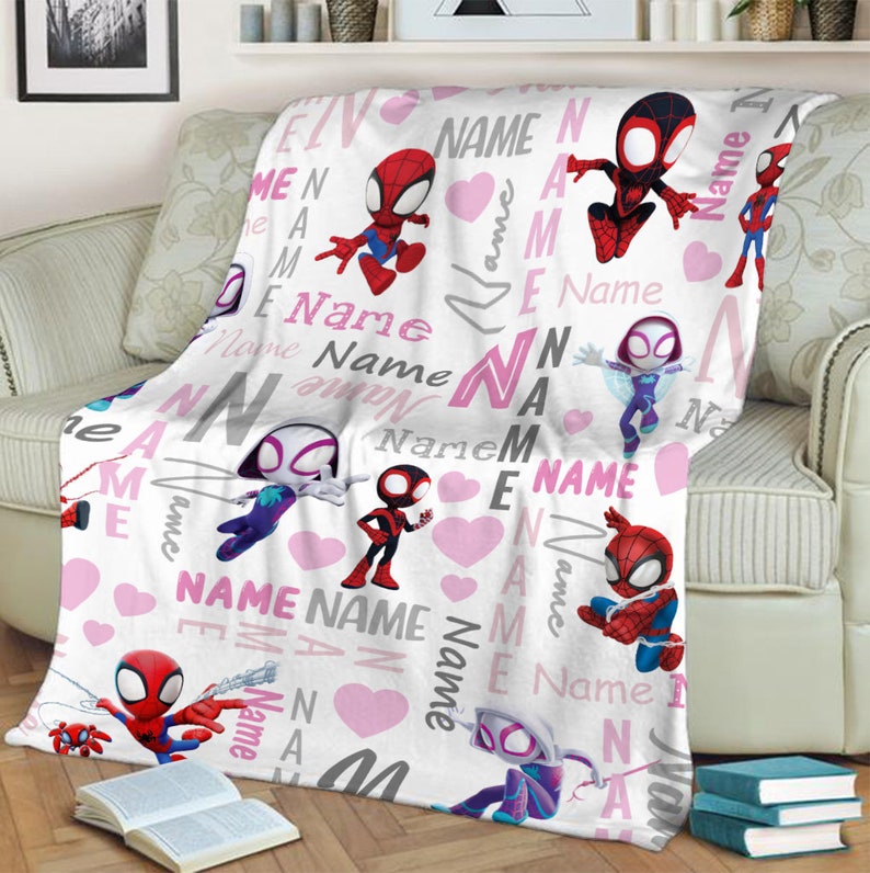 Customized Spidey and His Amazing Friends The Spider Gwen Fleece Blanket, Spiderman Blanket, Cartoon Spidey Baby Blanket Anniversary Gift image 3