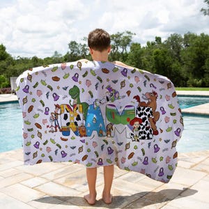 Customized Letter Name Toy Story Characters Beach Towel, Disney Bath Towel, Pool Towel, Disneyland Gift For Kid, Kids Beach Towel