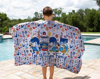Customized Family Trip Disney Cruise 2025 Beach Towel, Mickey & Friends Cruise Trip Bath Towel, Pool Towel, Summer Vacation
