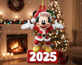 Personalized Disney Mickey Mouse Christmas Ornament, Disney 2D Flat Ornament Christmas, Holiday Gift Idea 2025, Disneyworld Home Decoration