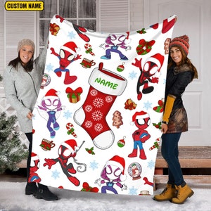 Customized Spidey and His Amazing Friends, Christmas Spidey Fleece Blanket, Spiderman Blanket, Cartoon Spidey Baby Blanket Anniversary Gift image 1