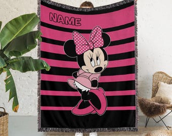 Custom Name Minnie Mouse Woven Blanket, Minnie Mouse Tapestry Woven, Disney Minnie Mouse Blanket, Baby Shower Gift, Gift For Daughter