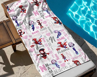 Customized Spidey and His Amazing Friends Beach Towel, Spidey Bath Towel, Pool Towel, Disneyland Gift For Kid, Kids Beach Towel