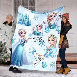 Custom Princess Elsa Watercolor Blanket, Disney Frozen Blanket, Magic Kingdom Blanket, Gift For Daughter, Baby Girl, Baby Shower Gift