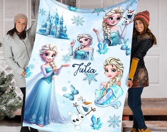 Custom Princess Elsa Watercolor Blanket, Disney Frozen Blanket, Magic Kingdom Blanket, Gift For Daughter, Baby Girl, Baby Shower Gift