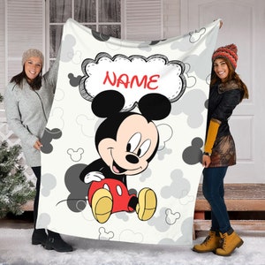 Personalized Name Disney Mickey Blanket, Baby Mickey Fleece Mink Sherpa Blanket, Magic Kingdom Blanket, Custom Name Blanket