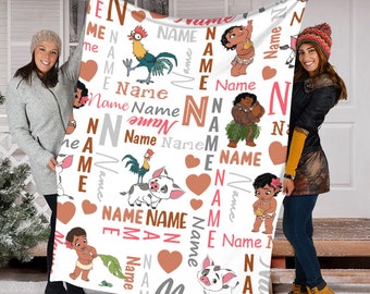 Personalized Moana Blanket, Princess Inspired Baby Name Blanket, Princess Inspired Baby Blanket, Moana Cartoon Characters,Disneyland Blanket