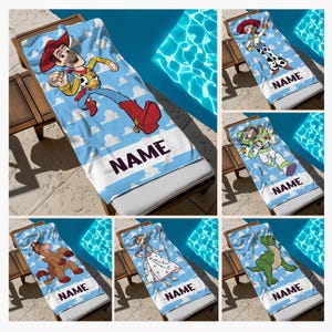 Custom Name Toy Story Characters Beach Towel, Disney Bath Towel, Pool Towel, Disneyland Gift For Kid, Kids Beach Towel, Summer Vacation