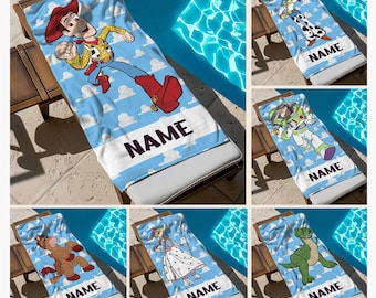 Custom Name Toy Story Characters Beach Towel, Disney Bath Towel, Pool Towel, Disneyland Gift For Kid, Kids Beach Towel, Summer Vacation