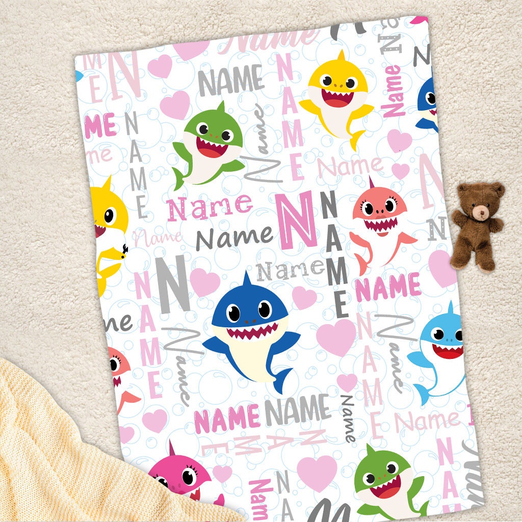 Personalized Shark Swimming Blanket  Custom Face & Name Girl Shark Blanket  - Blankets Baby Bedding Baby Boy Gift Bedroom Wall Decor – Amor Custom Gifts