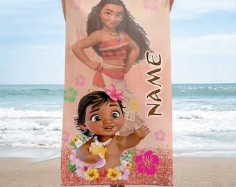 Custom Name Princess Moana Baby Beach Towel, Disney Moana Bath Towel, Pool Towel, Disneyland Gift For Kid, Kids Beach Towel