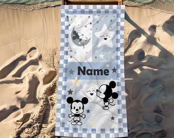 Baby Mickey Mouse Custom Name Beach Towel, Mickey Bath Towel, Pool Towel, Disneyland Gift For Kid, Kids Beach Towel, Summer Vacation