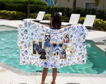 Customized Letter Name Star Wars Characters Beach Towel, Disney Bath Towel, Pool Towel, Disneyland Gift For Kid, Kids Beach Towel