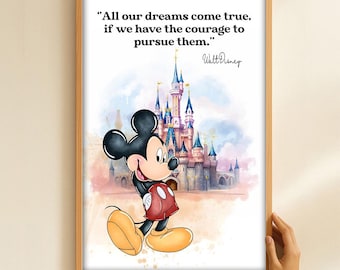 Póster con cita motivacional de Disney, póster del ratón de Disney, póster vintage de Disneyland para imprimir, póster de Magic Kingdom, decoración del hogar