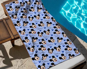 Custom Name Mickey Mouse Pattern Beach Towel, Mickey Bath Towel, Pool Towel, Disneyland Gift For Kid, Kids Beach Towel, Summer Vacation